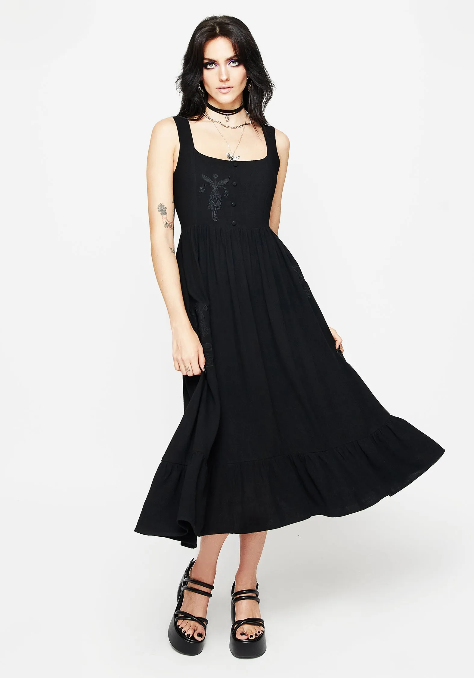 Mandrake Linen-Blend Embroidered Midi Dress Everyday Comfort Wear