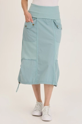 Breezy Flow Minimalist Trim Marconi Cargo Cinch Bubble Hem Midi Skirt