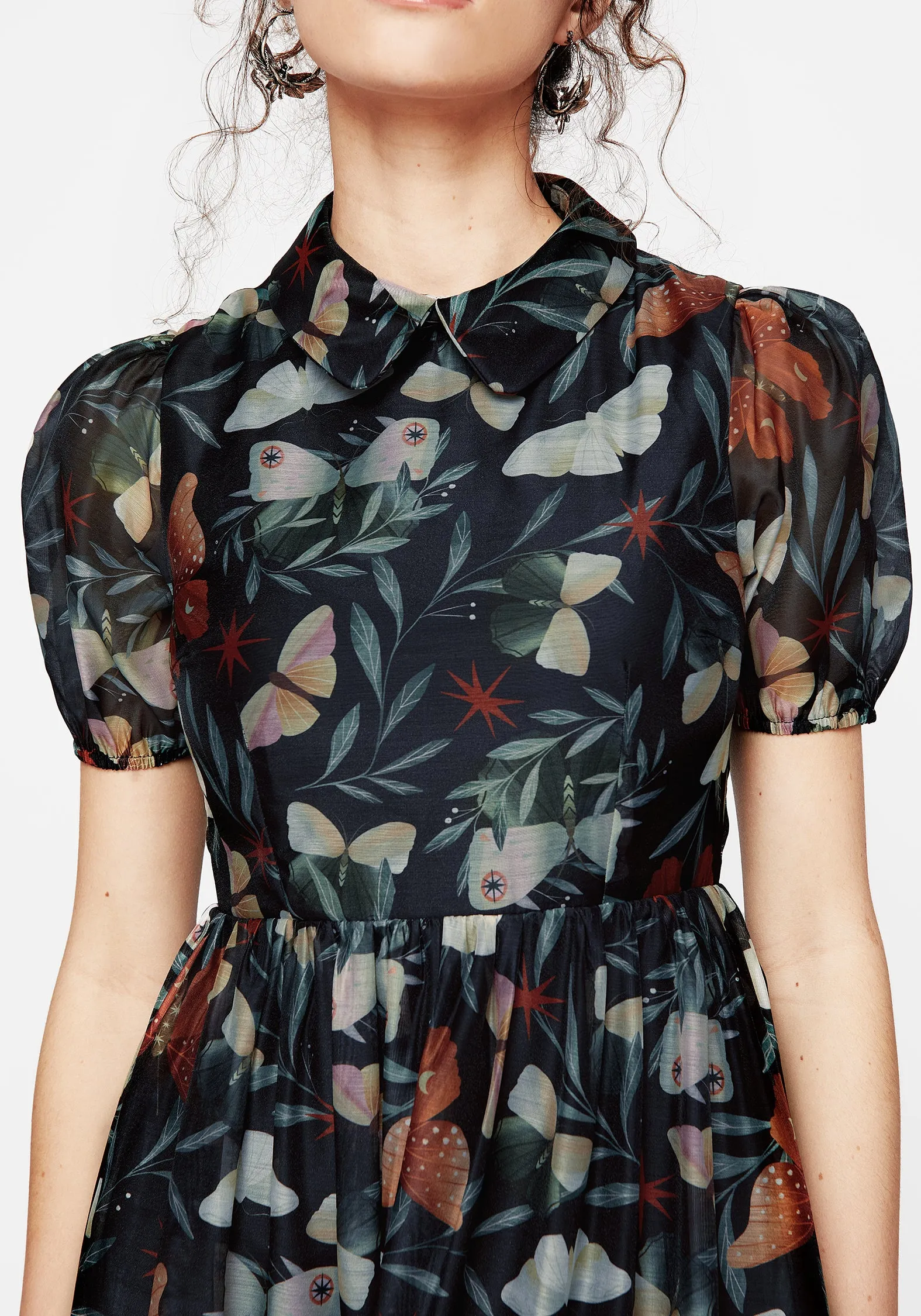 Relaxed Comfort Quiet Mood Mariposa Puff Sleeve Organza Maxi Shirt Dress