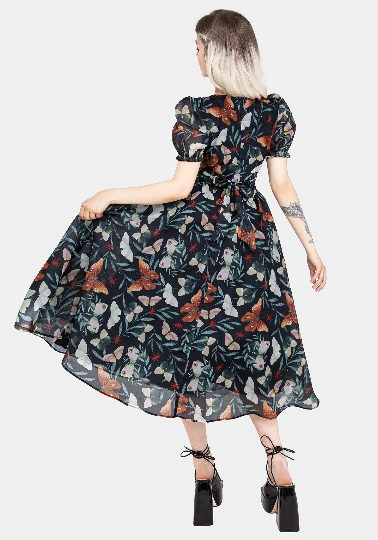Mariposa Puff Sleeve Organza Midi Dress Calm Aesthetic Day Magic