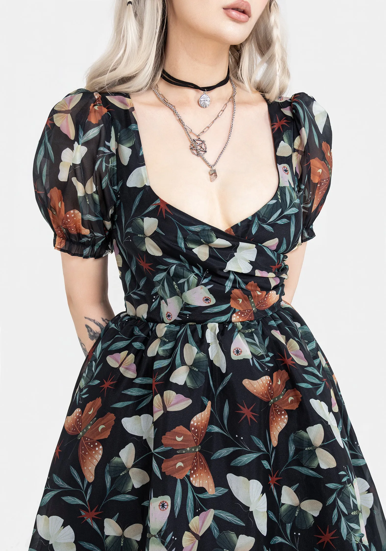 Work Look Handmade Mariposa Puff Sleeve Organza Midi Dress