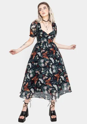 Playful Twist Mariposa Puff Sleeve Organza Midi Dress