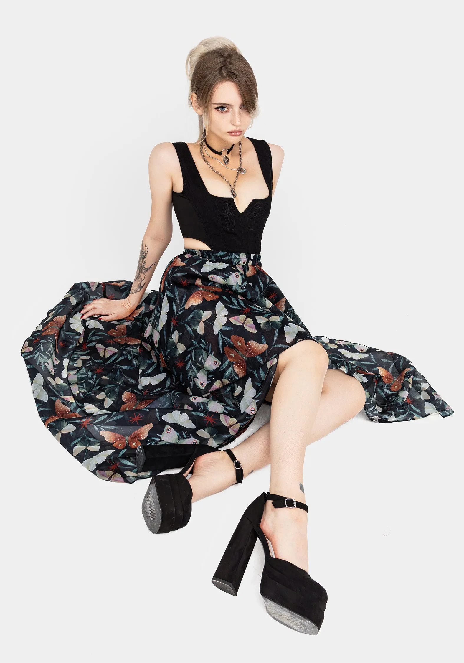 High Rise Coordinated Set Mariposa Split Tiered Organza Skirt