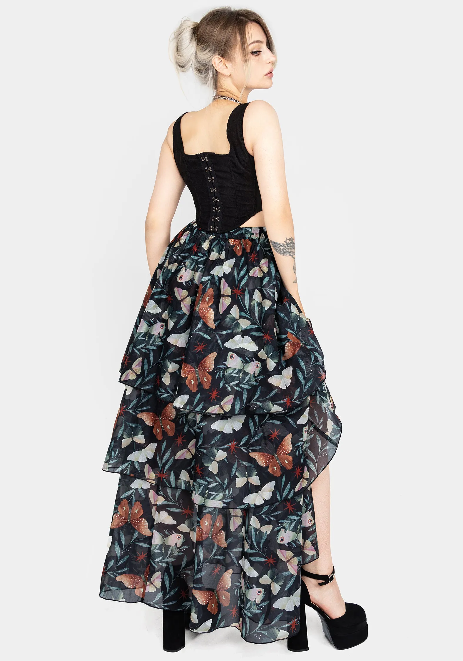 Layered Hem Mariposa Split Tiered Organza Skirt