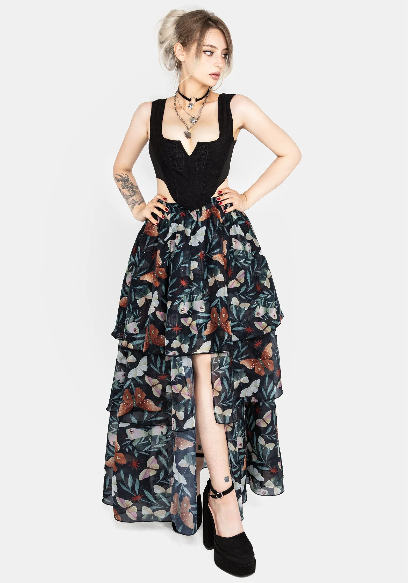 Mariposa Split Tiered Organza Skirt Flexible Waistband Day Wear