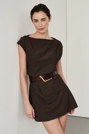 Work Comfort MARMO CHOCOLATE DRAPED MINI DRESS