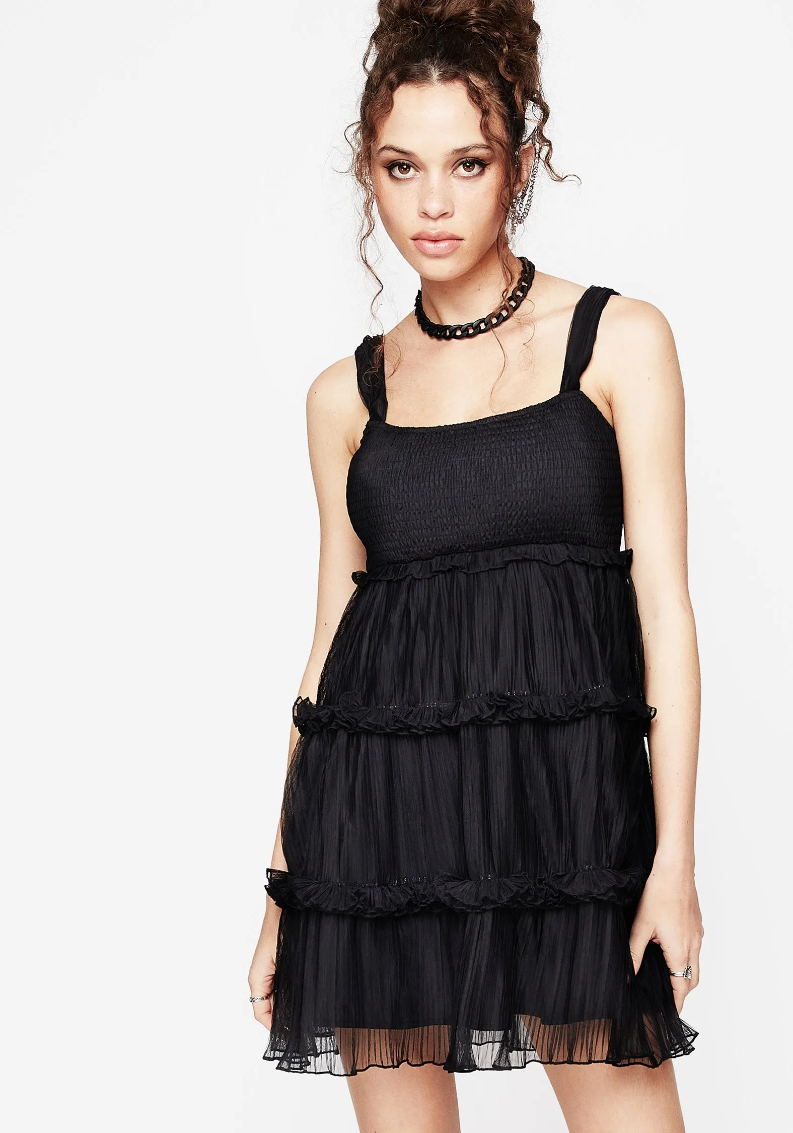 Off-Shoulder Functional Style Marquise Crinkle Cami Mini Dress with Sleeves