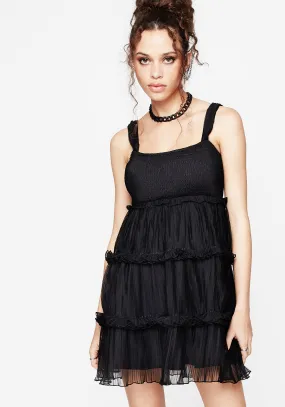 Off-Shoulder Functional Style Marquise Crinkle Cami Mini Dress with Sleeves