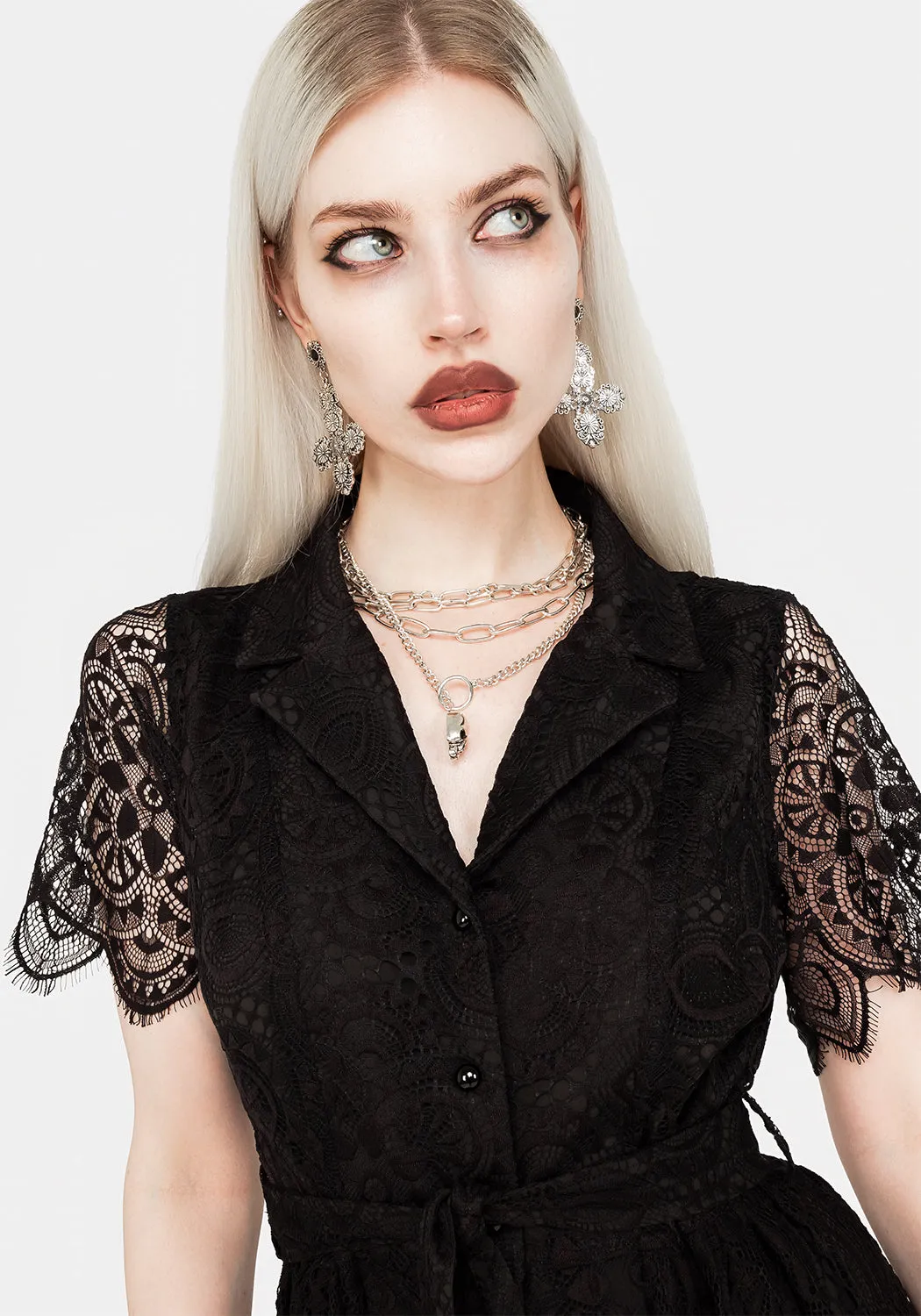 Martyr Collar Lace Midi Shirt Dress Light Fall