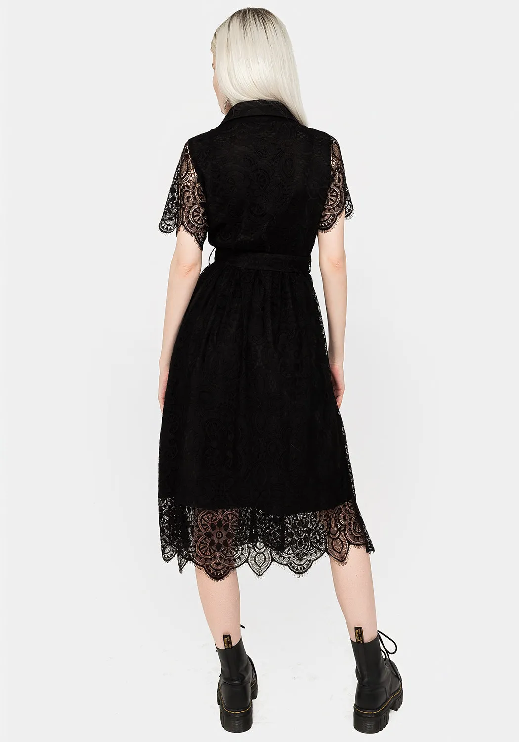 Martyr Collar Lace Midi Shirt Dress Neutral Finish Fall Style