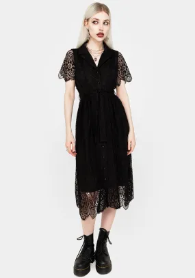 Easy Elegance Artistic Detail Martyr Collar Lace Midi Shirt Dress