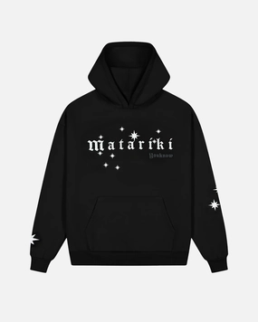 Mesh Lined Hood Matariki Hoodie | Black