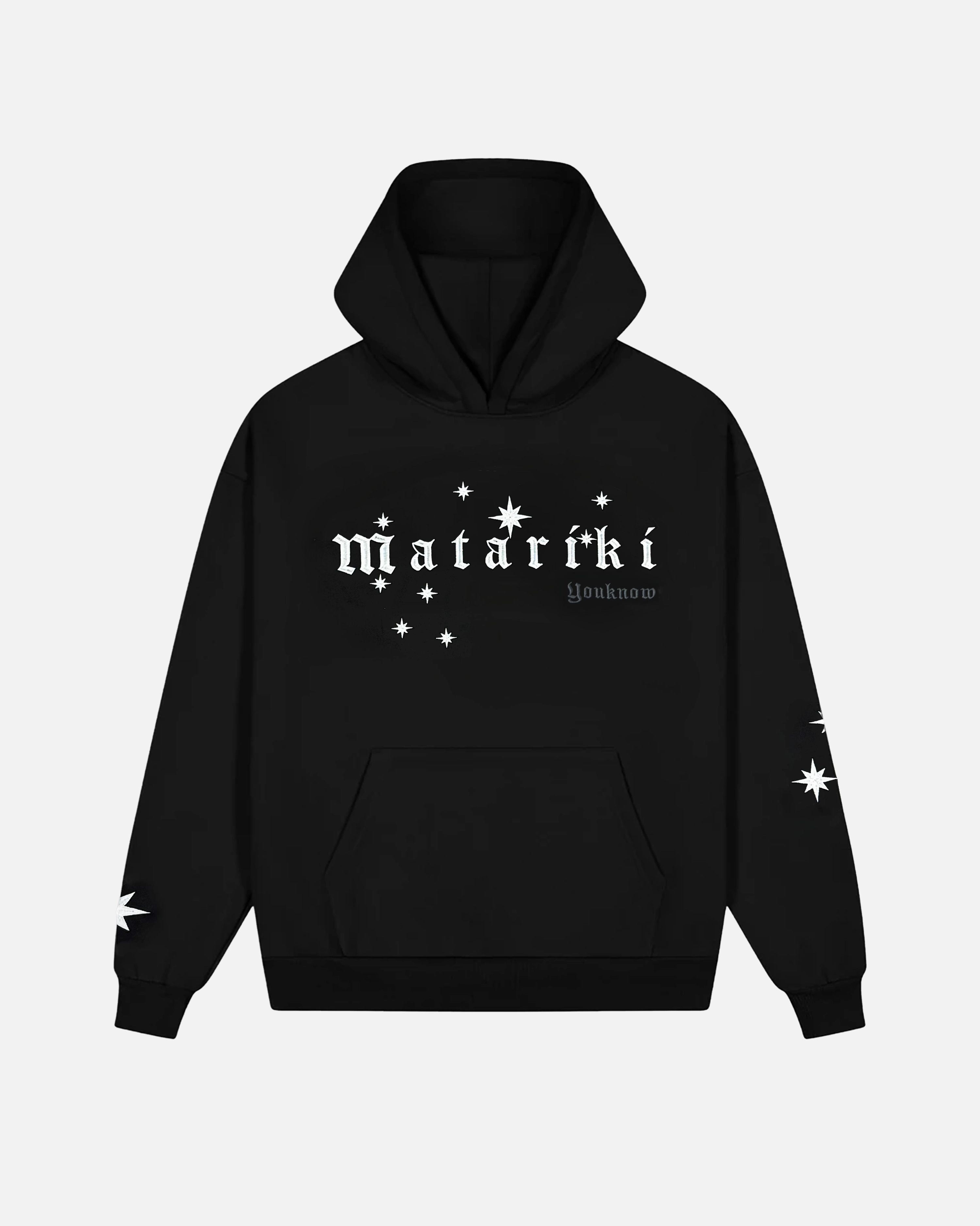 Mesh Lined Hood Matariki Hoodie | Black