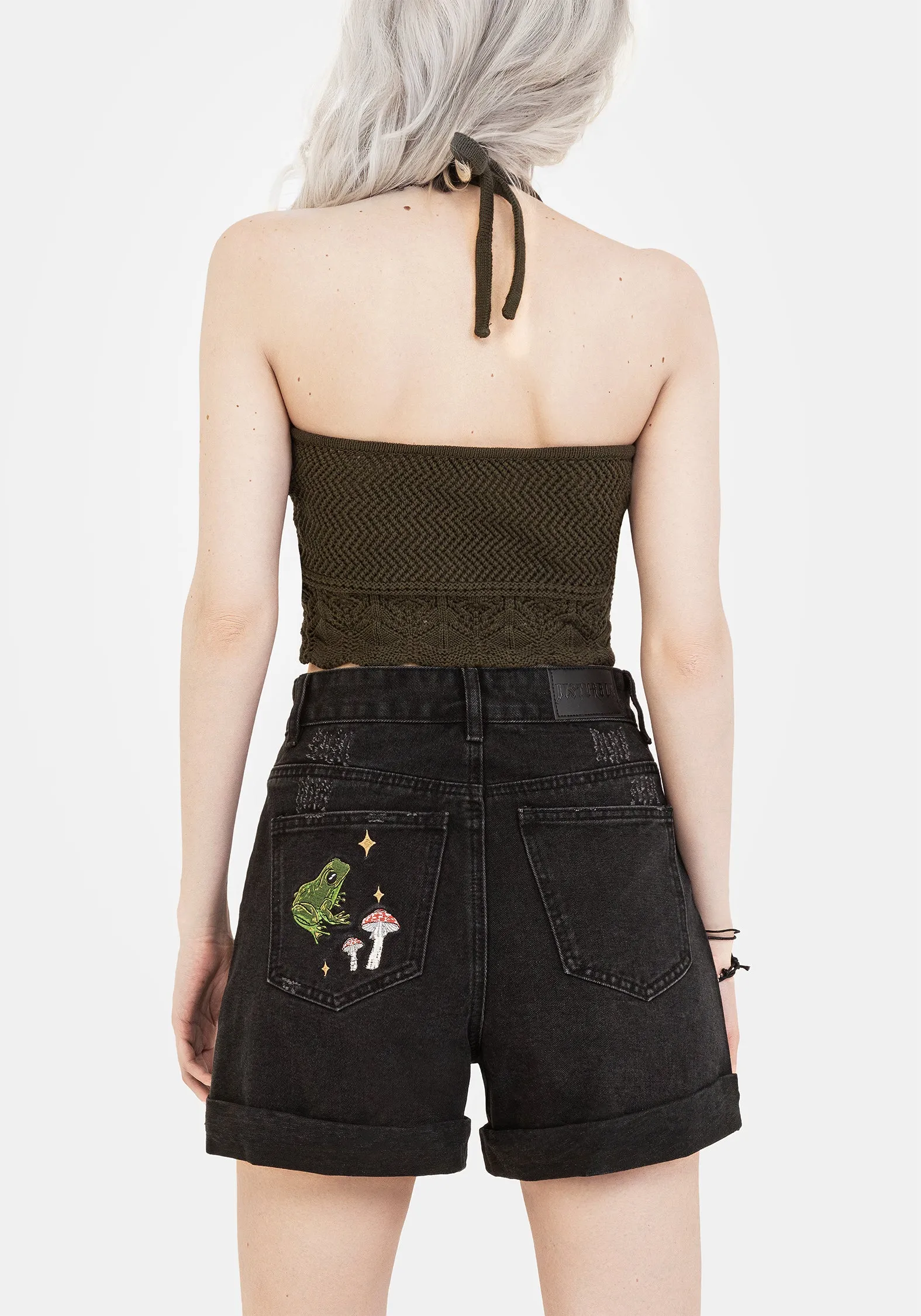 Swamplife Embroidered Denim Shorts Comfortable Motion
