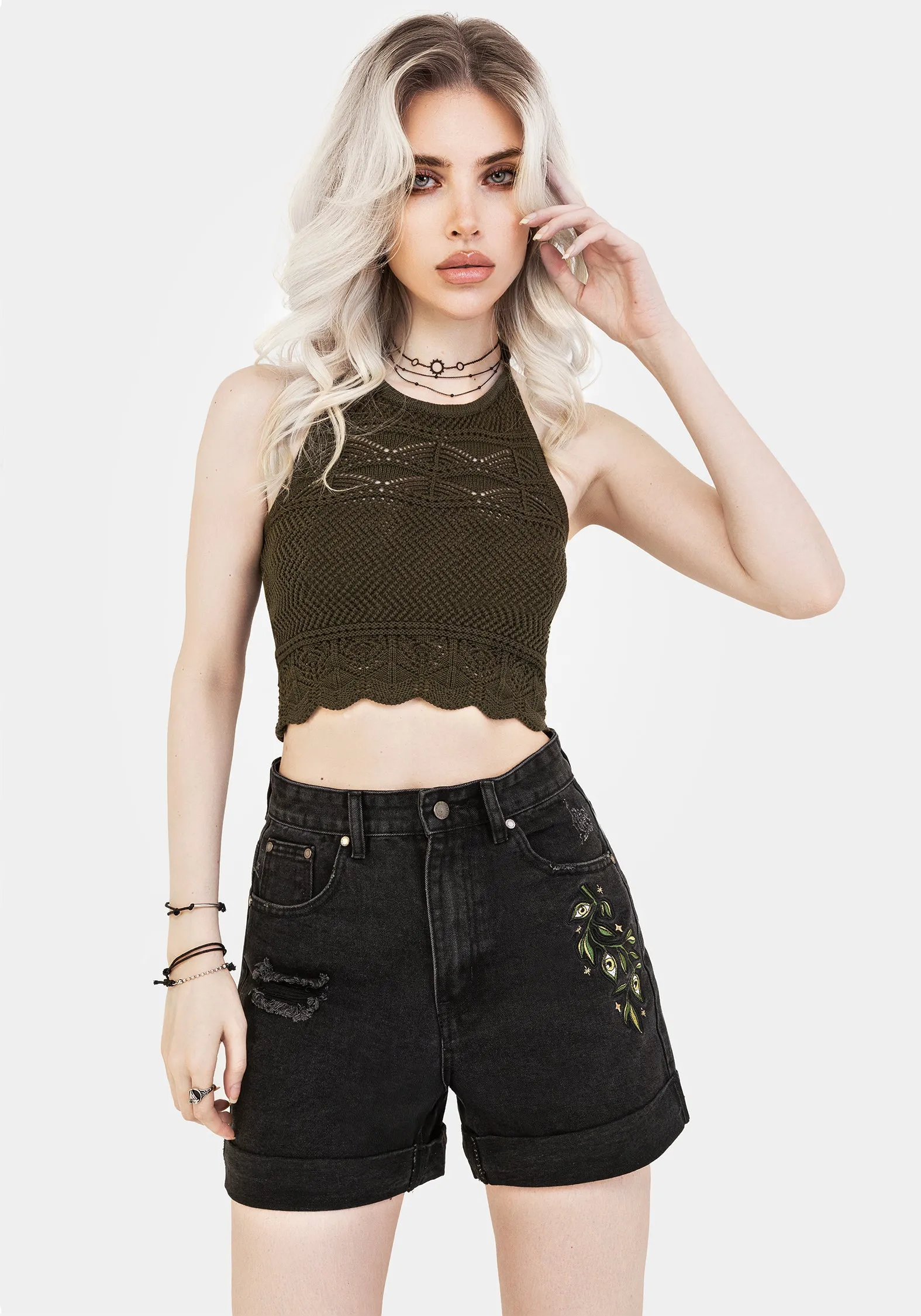 Swamplife Embroidered Denim Shorts Weekend Style