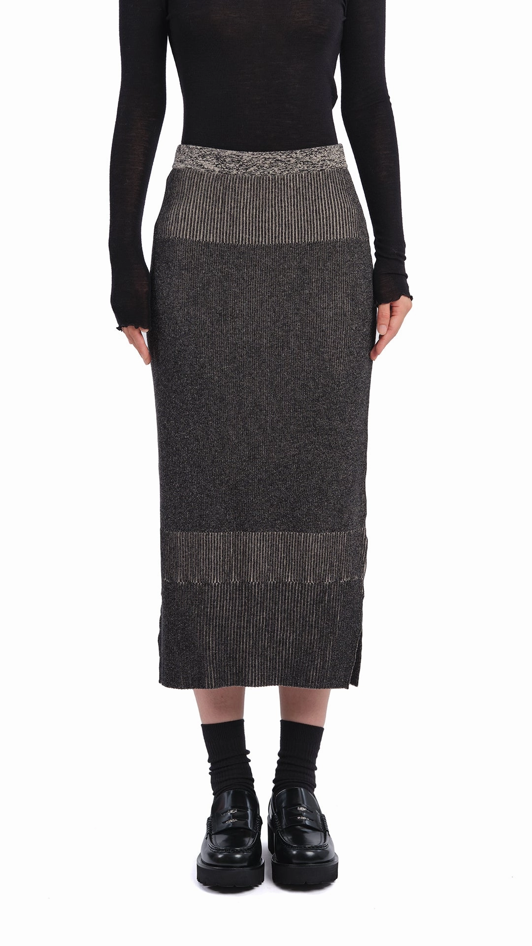 Knitted Two Tone Pencil Skirt Casual Style Lightweight Material