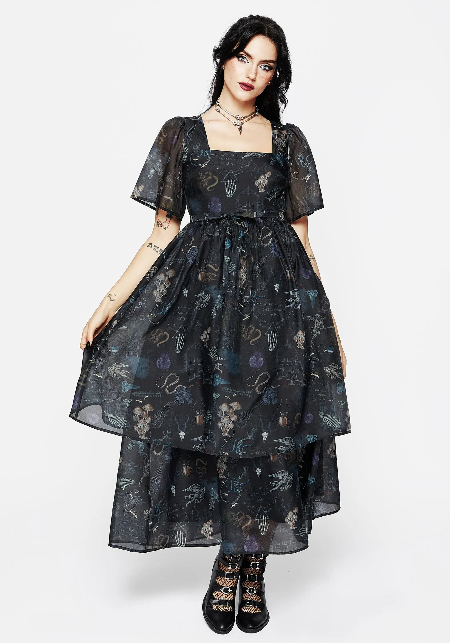 Flare Breeze Office Cool Maudeline Victoriana Print Layered Organza Midaxi Dress