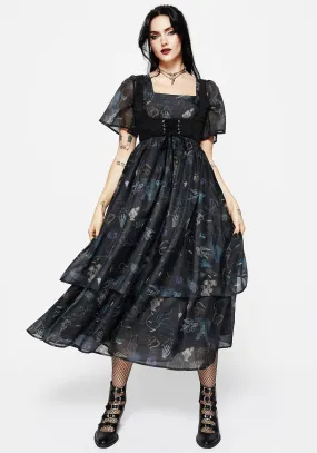 Maudeline Victoriana Print Layered Organza Midaxi Dress Travel-Style