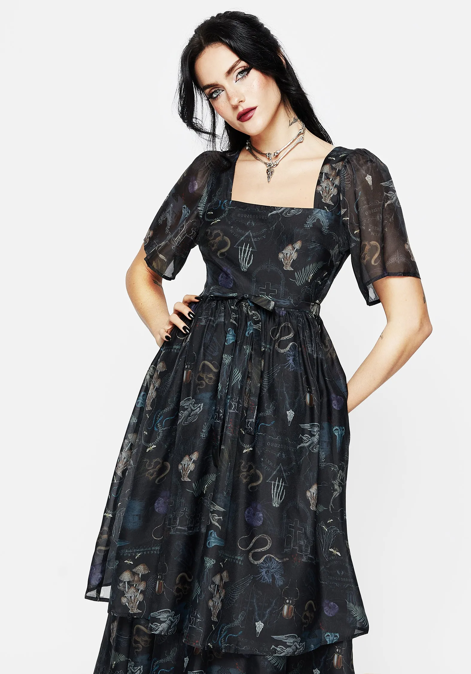 Comfortable Layer Visual Balance Maudeline Victoriana Print Layered Organza Midaxi Dress
