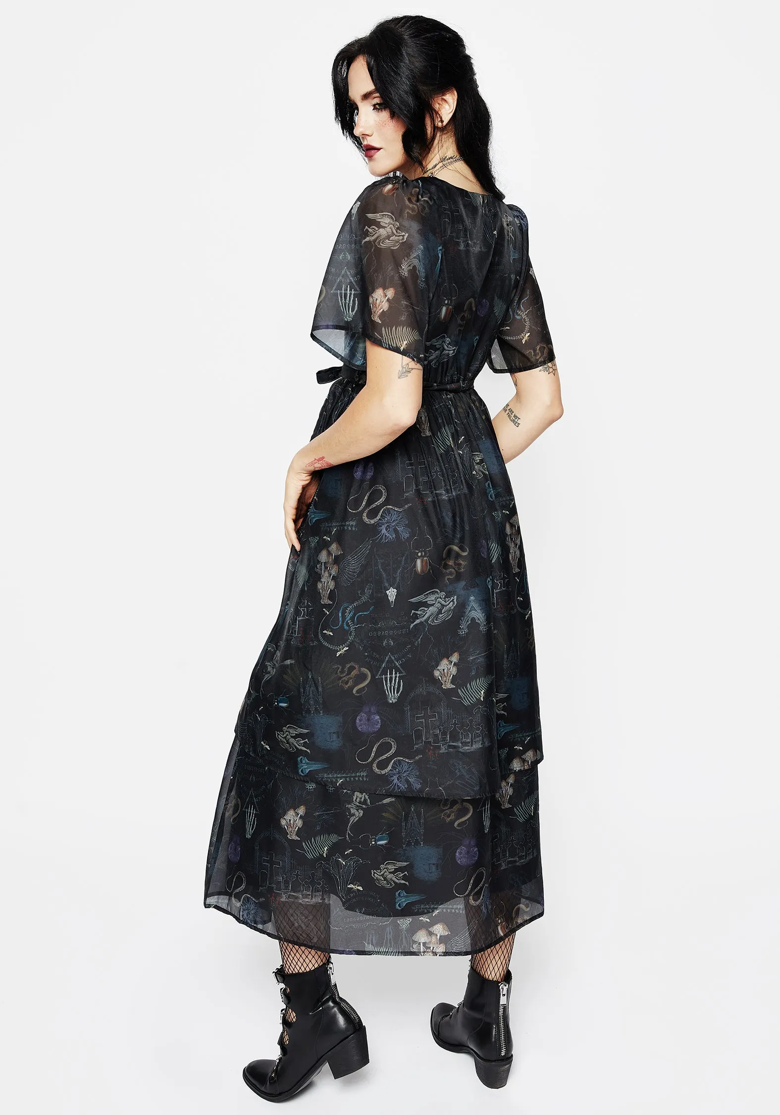 Maudeline Victoriana Print Layered Organza Midaxi Dress Office Shape Playful design piece
