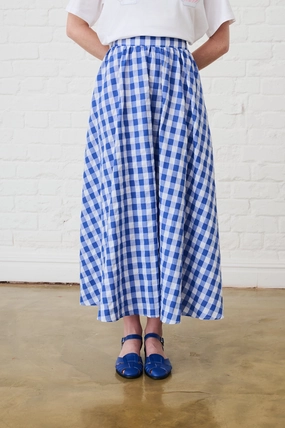 Maxi Skirt in Blue Gingham Designer Label