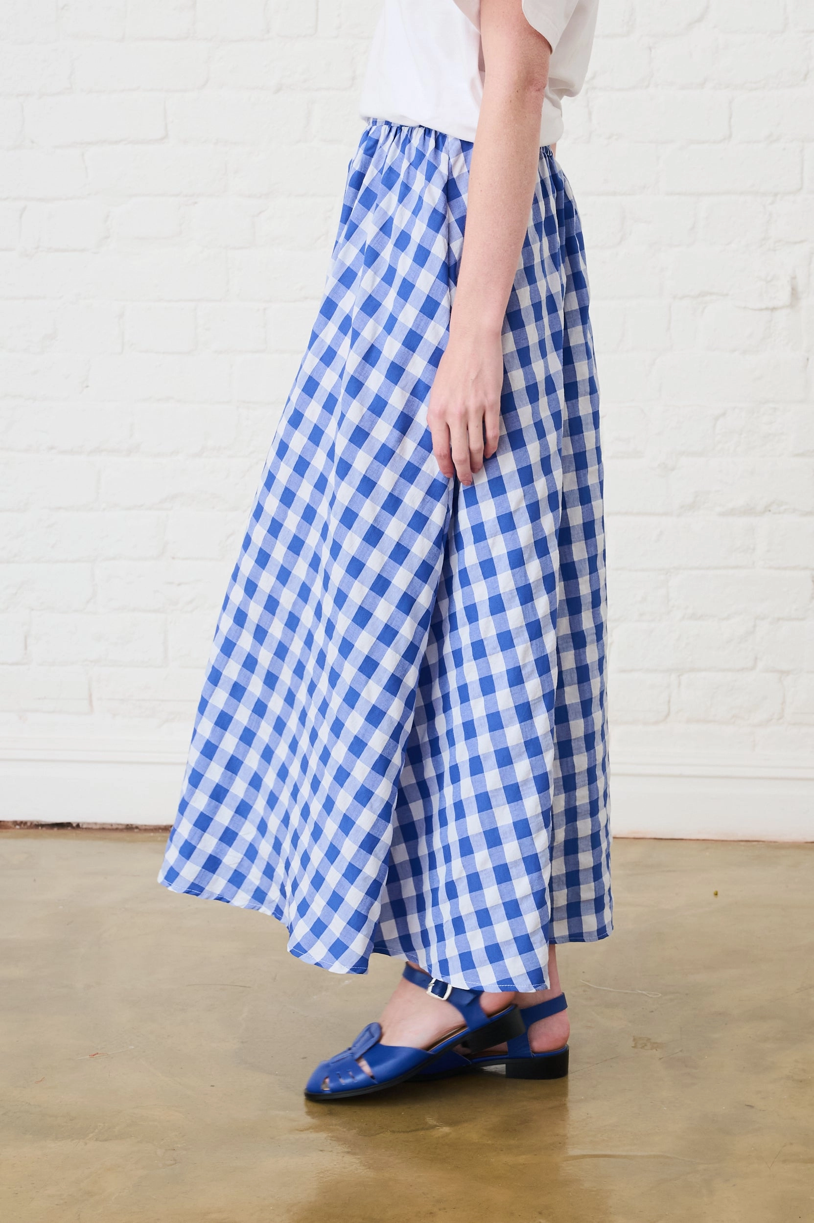Maxi Skirt in Blue Gingham Semi Sheer Street Style