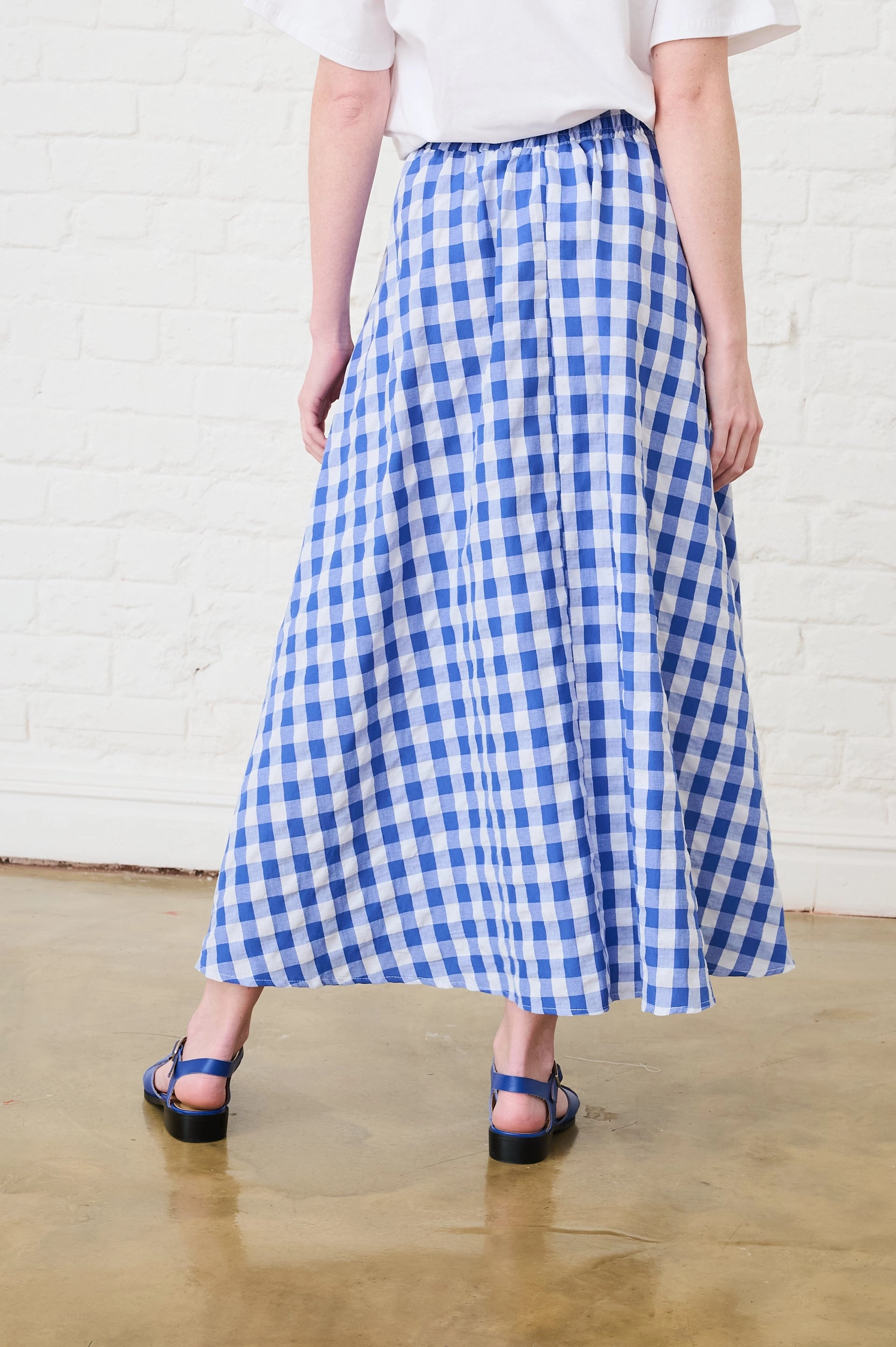 Maxi Skirt in Blue Gingham music concert Layered Style