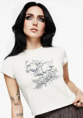 Flattering Drape Maypole Cotton Fairy Print Crop T-Shirt