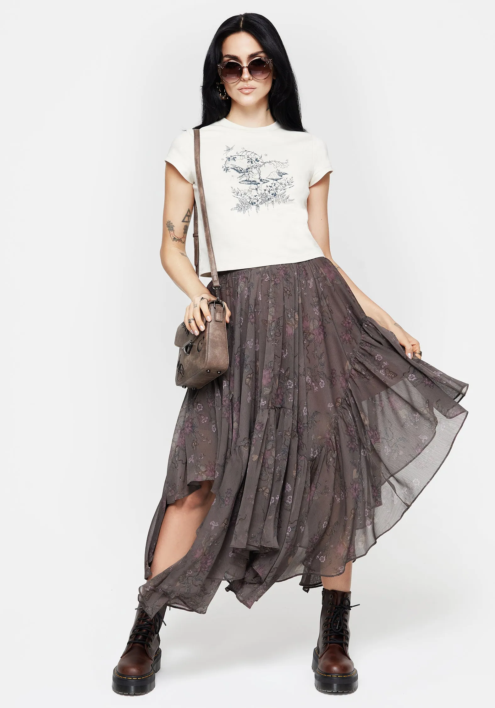 Lightweight Knit Maypole Cotton Fairy Print Crop T-Shirt