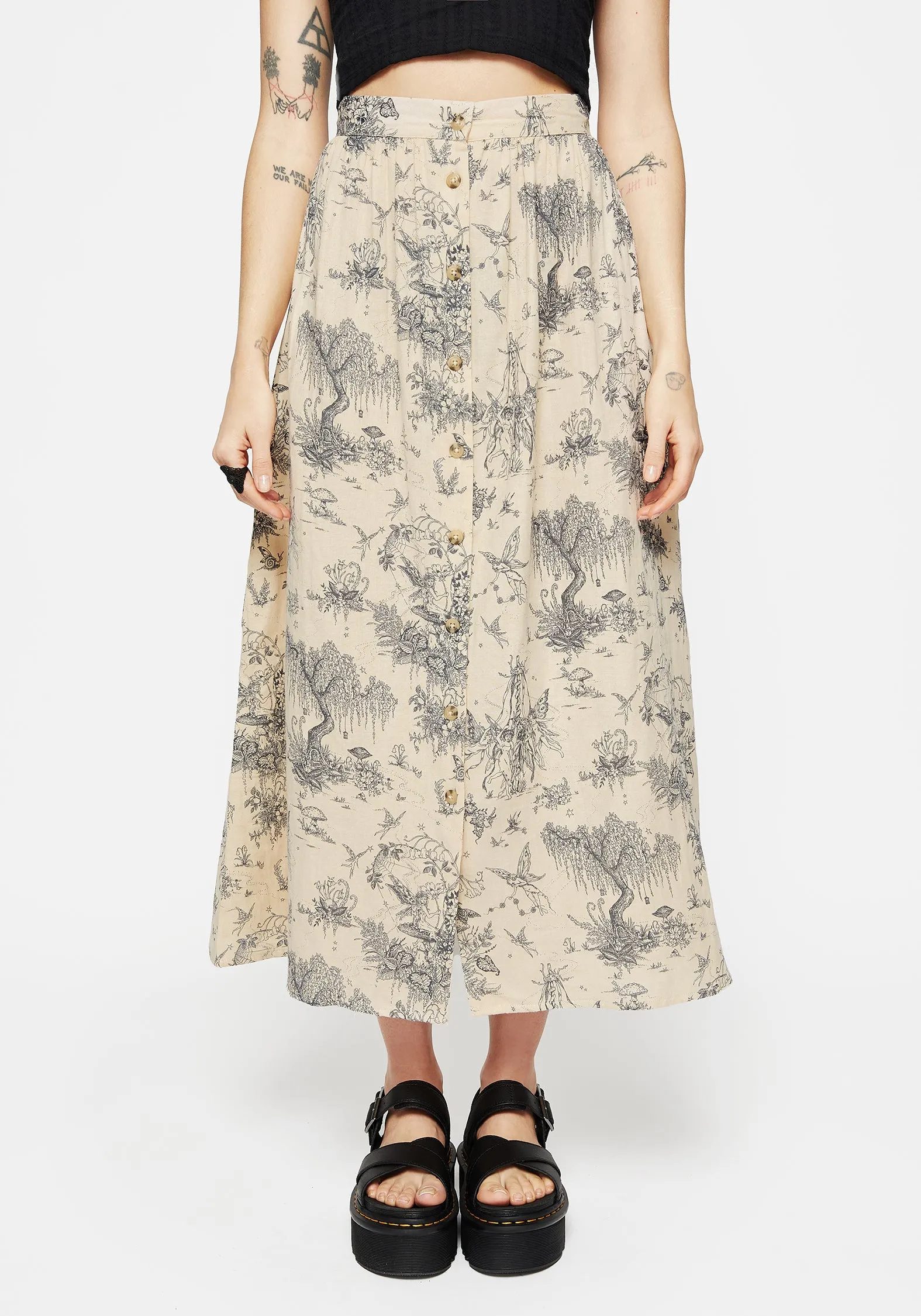 Classic Choice Outfit Display Maypole Cotton Print Button Up Midaxi Skirt
