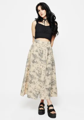Maypole Cotton Print Button Up Midaxi Skirt Statement Color