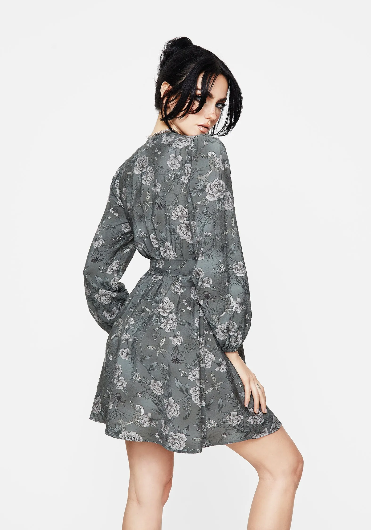 Form Flow Multipurpose Meadow Floral Serpent Print Mini Wrap Dress