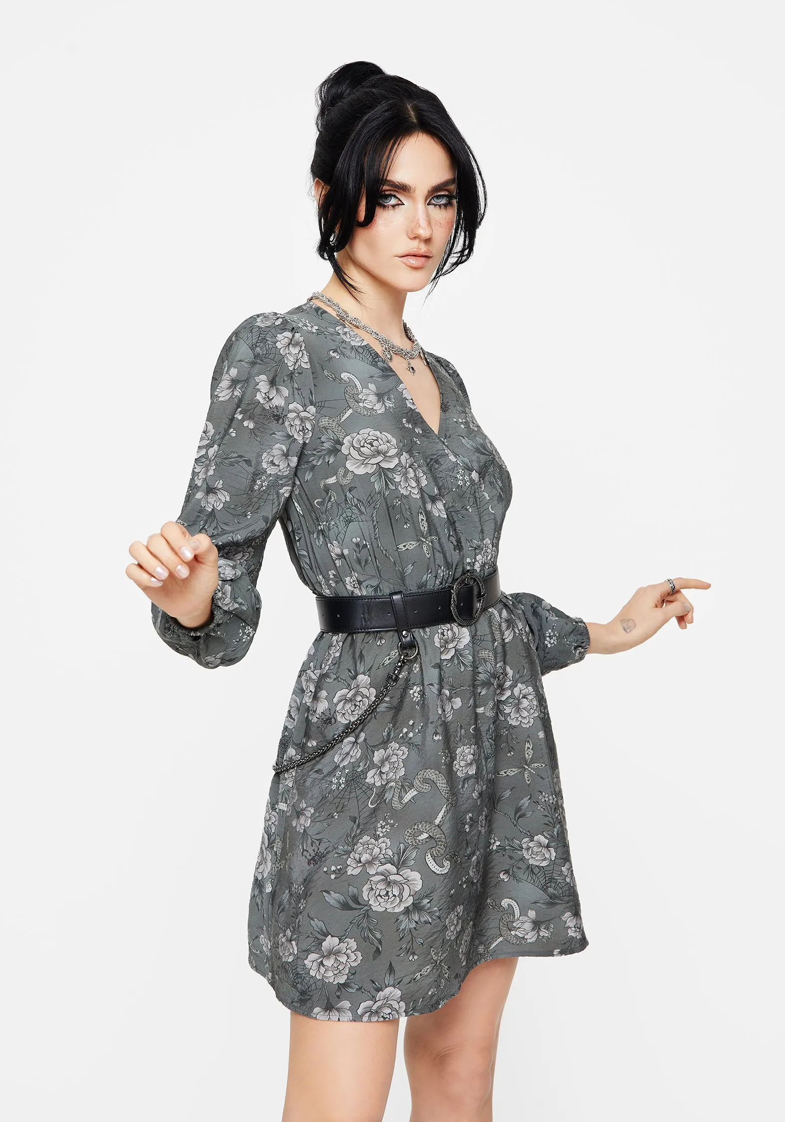 Meadow Floral Serpent Print Mini Wrap Dress Coastal Chic Chilly Day Layers