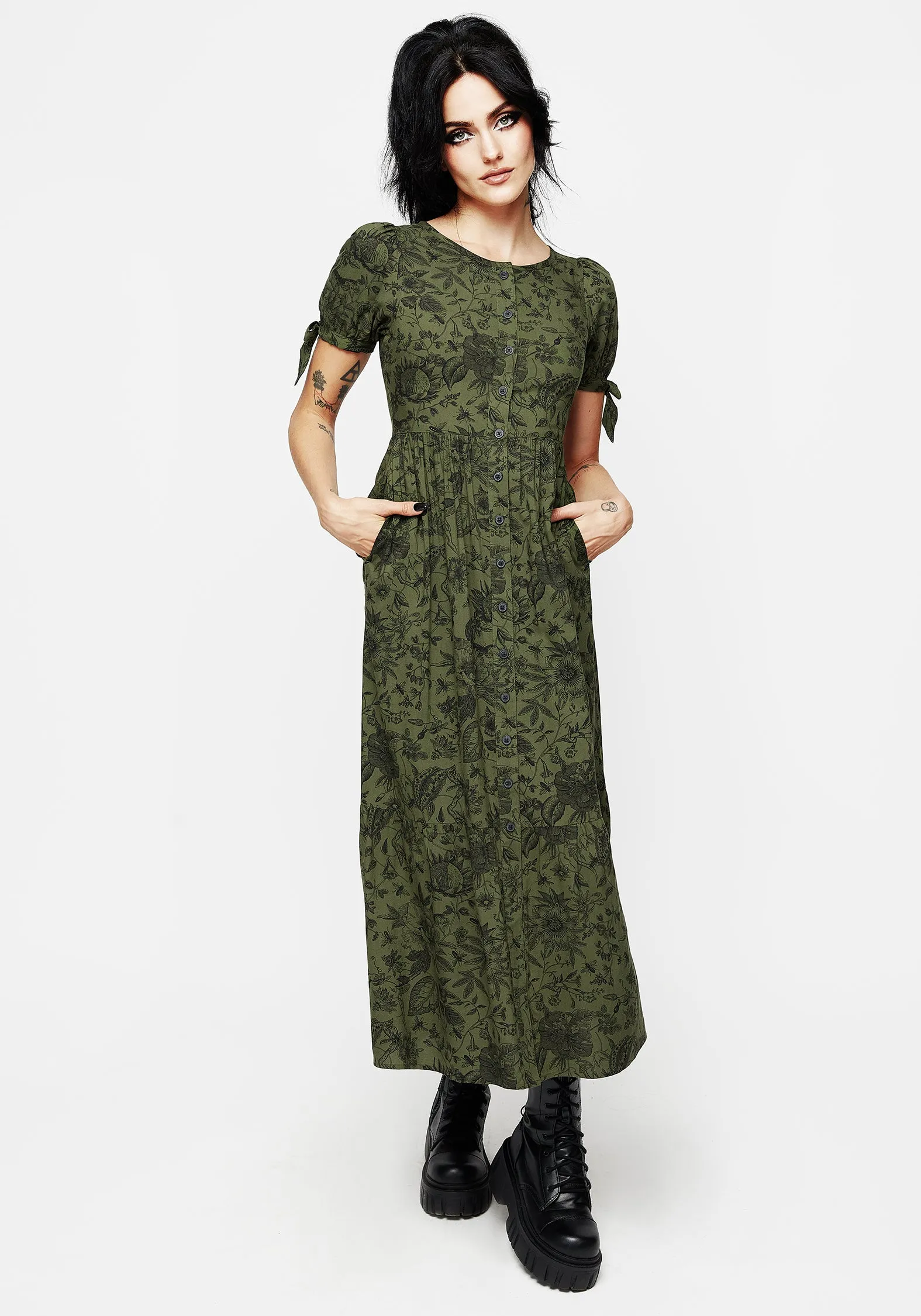 AntiPillTreatment Meadowflowers Floral Print Button Up Tiered Midaxi Dress