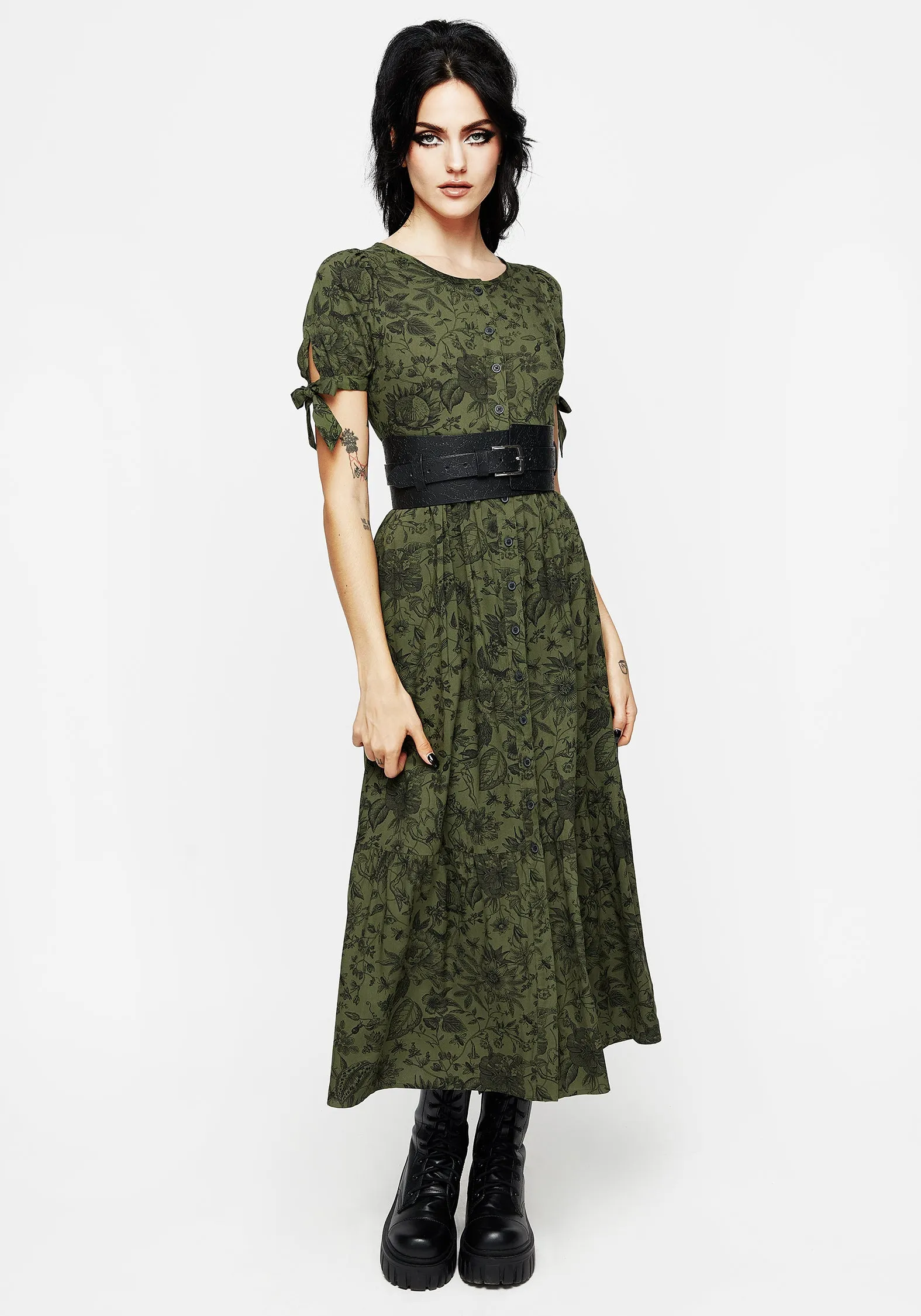 Meadowflowers Floral Print Button Up Tiered Midaxi Dress Soft Touch
