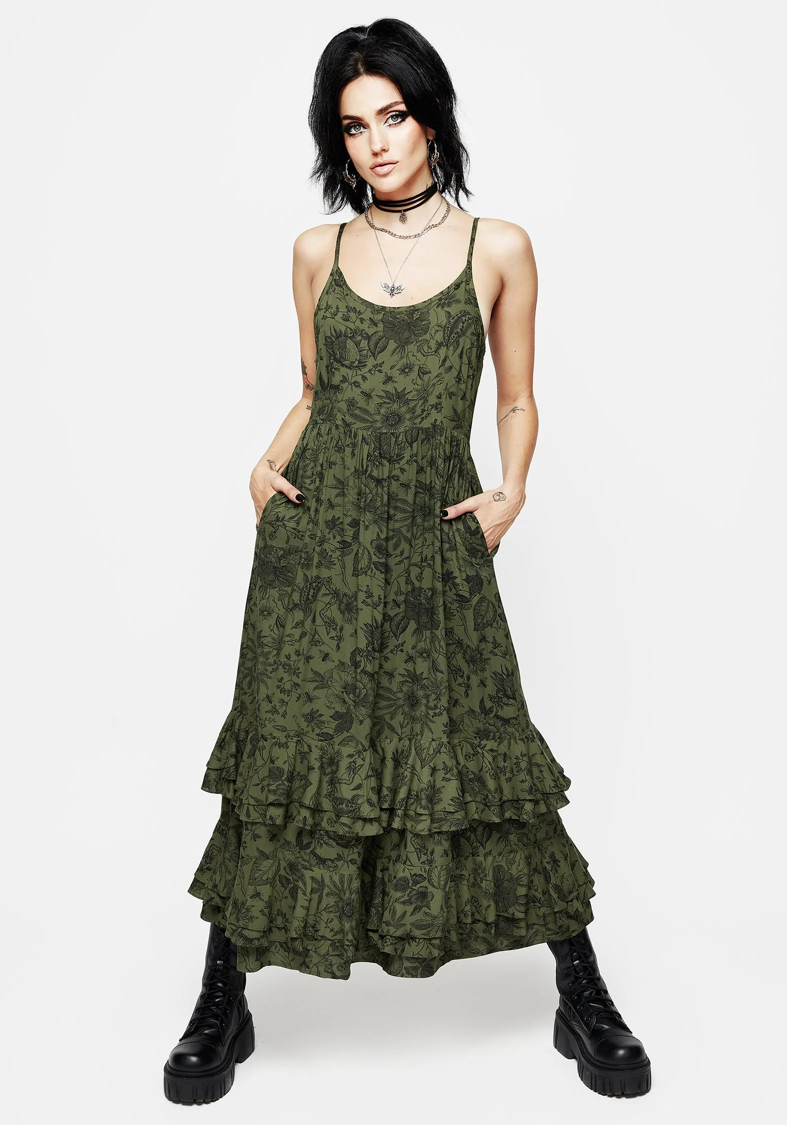 Meadowflowers Floral Print Tiered Midaxi Cami Dress Neutral Finish