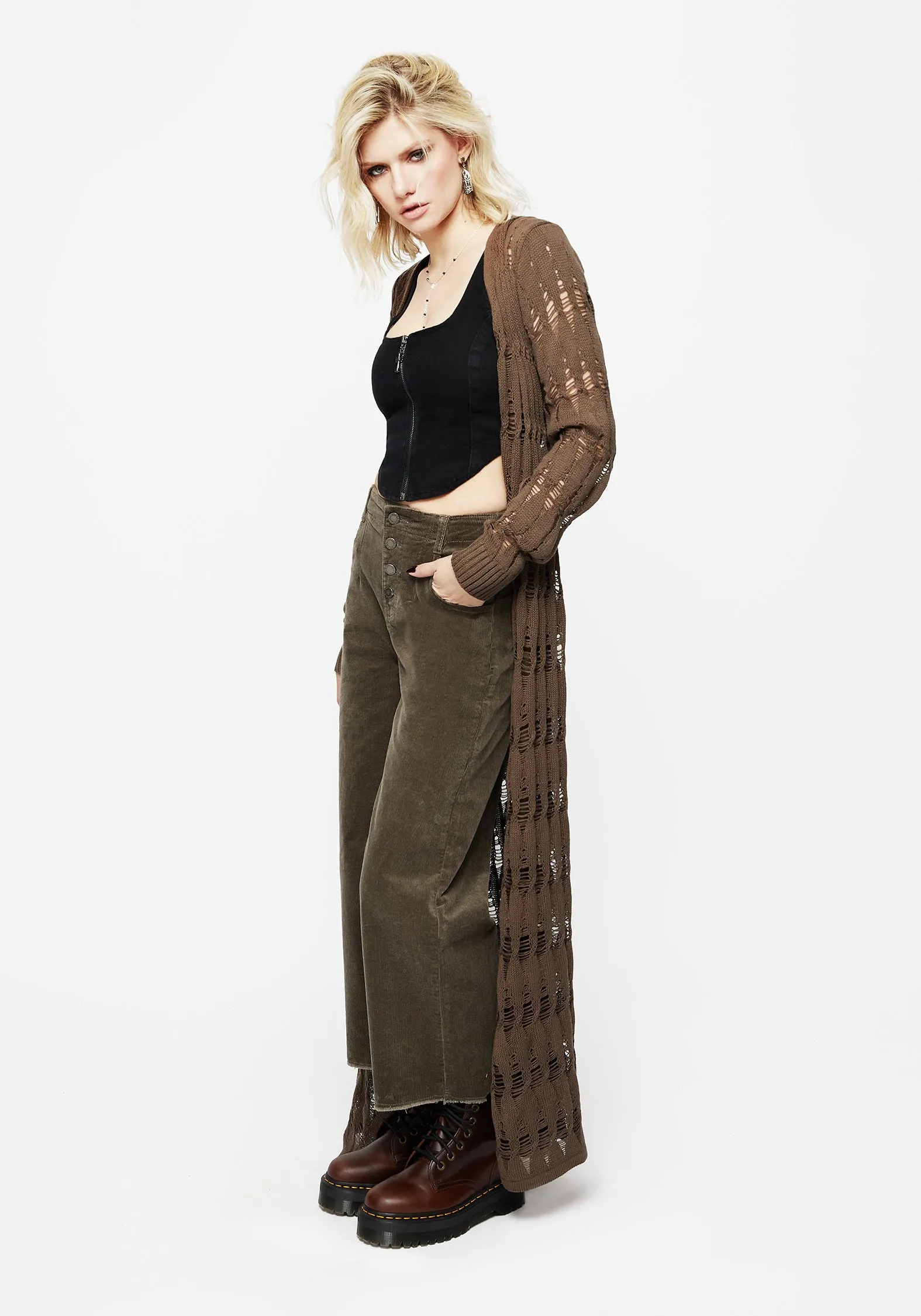 Foster Wide Leg Cord Crop Jeans - Green Travel Outfit