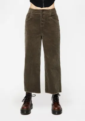 Foster Wide Leg Cord Crop Jeans - Green Night Out Neutral Textured Artist Vibe Travel Outfit