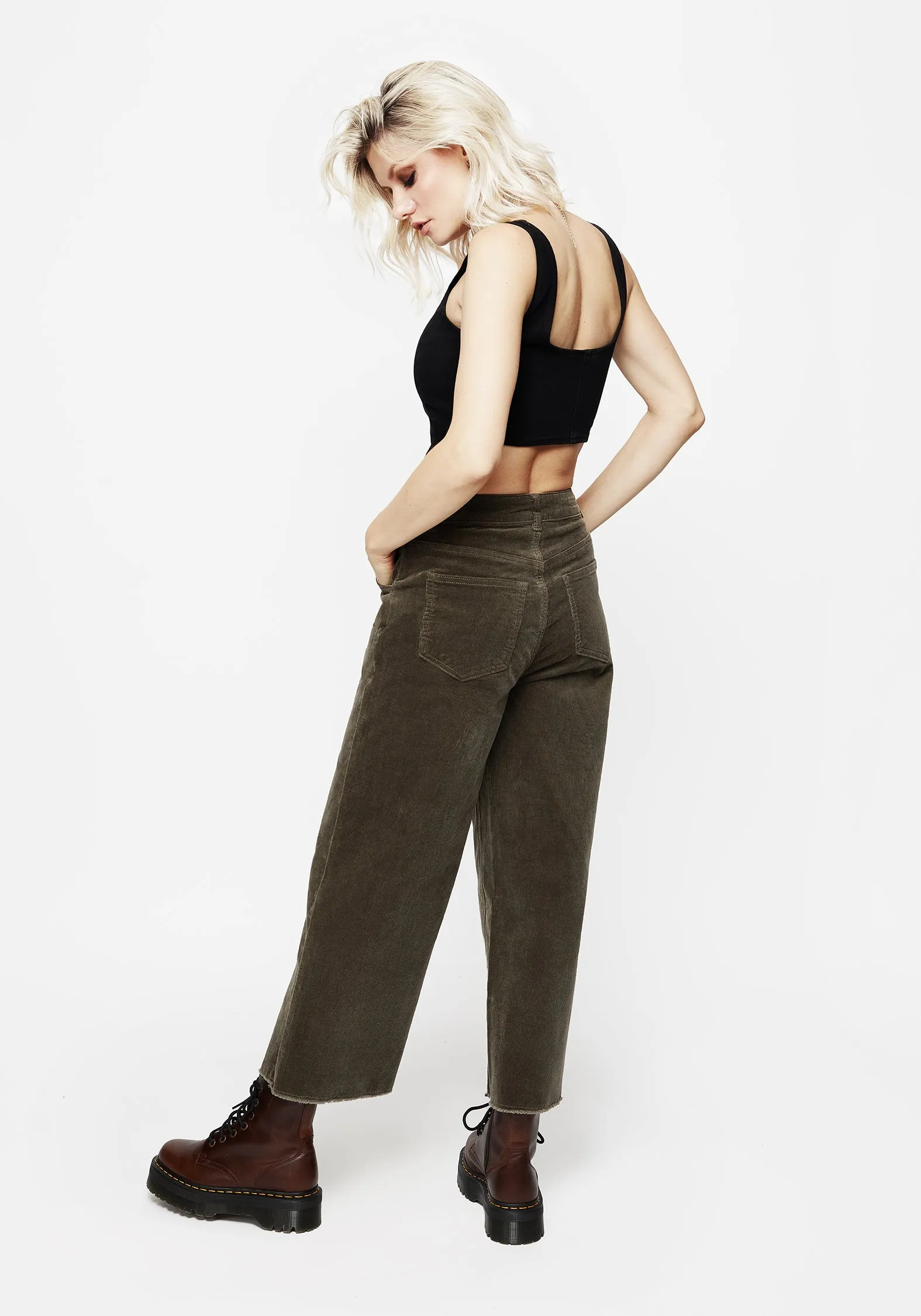 Neutral Piece Foster Wide Leg Cord Crop Jeans - Green