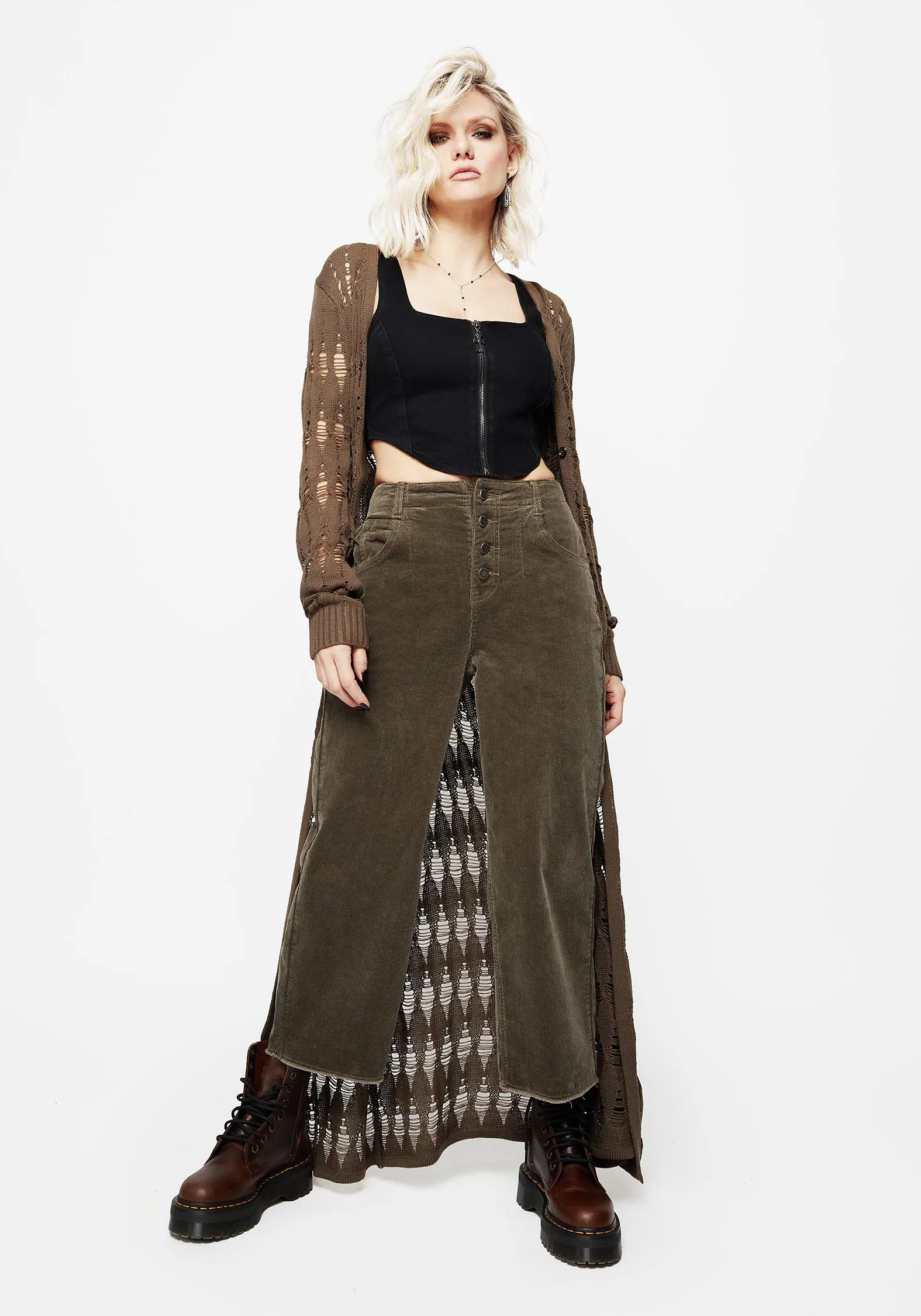 Foster Wide Leg Cord Crop Jeans - Green Neat And Easy Travel Ready