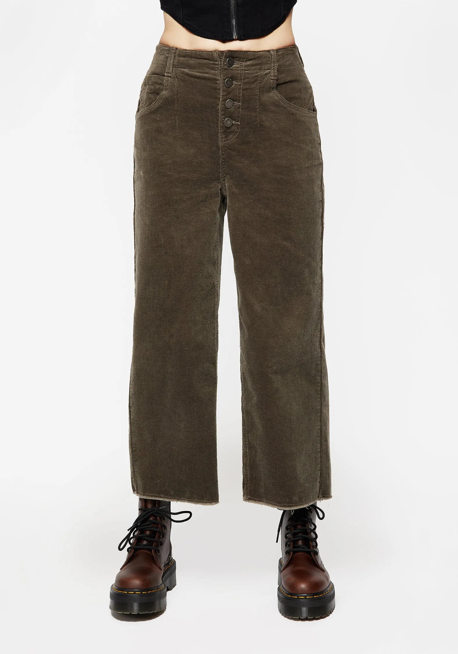 Foster Wide Leg Cord Crop Jeans - Green Night Out Neutral Textured Artist Vibe Travel Outfit
