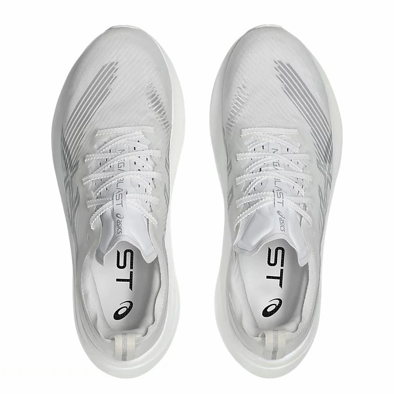 Megablast Running Shoes White / Piedmont Grey Adaptive Fit Collar Rolling Motion Tech