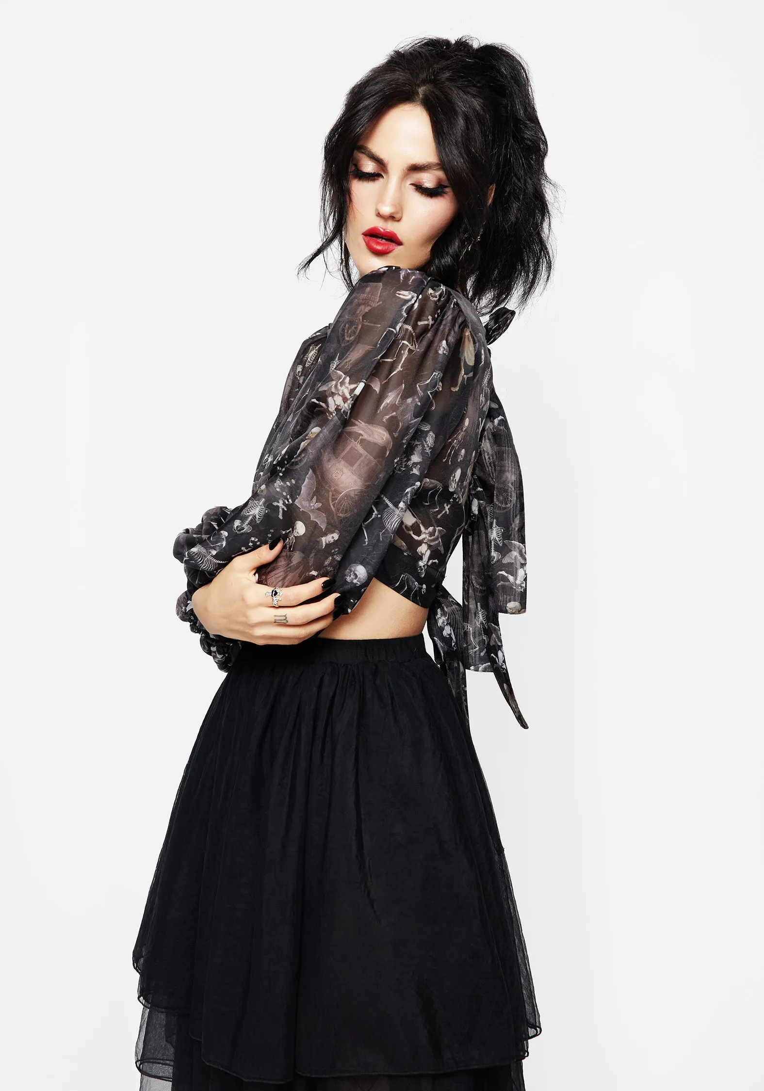 Melancholia Puff Sleeve Tie Back Organza Crop Top Birthday gift