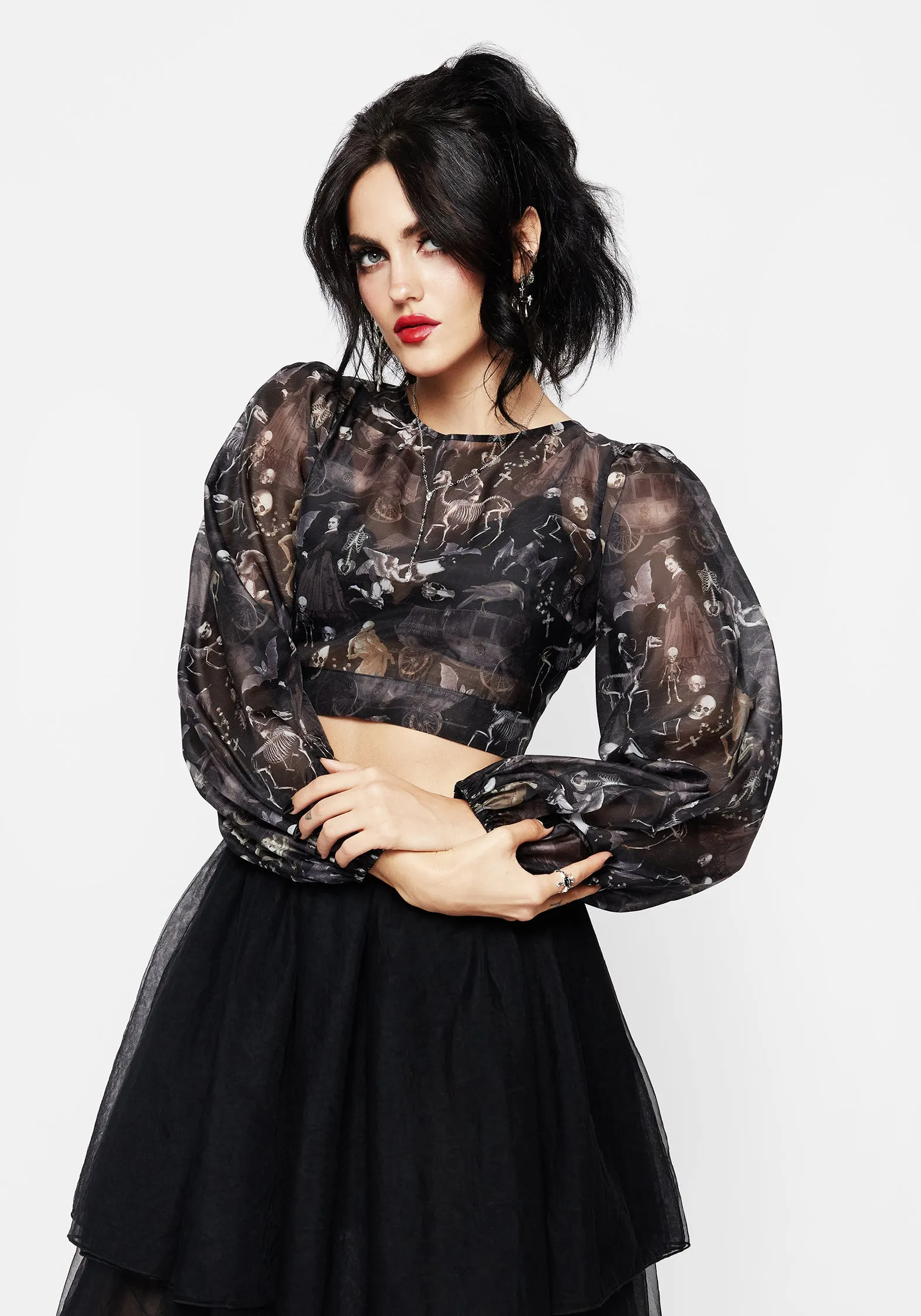 Melancholia Puff Sleeve Tie Back Organza Crop Top Easter Ring