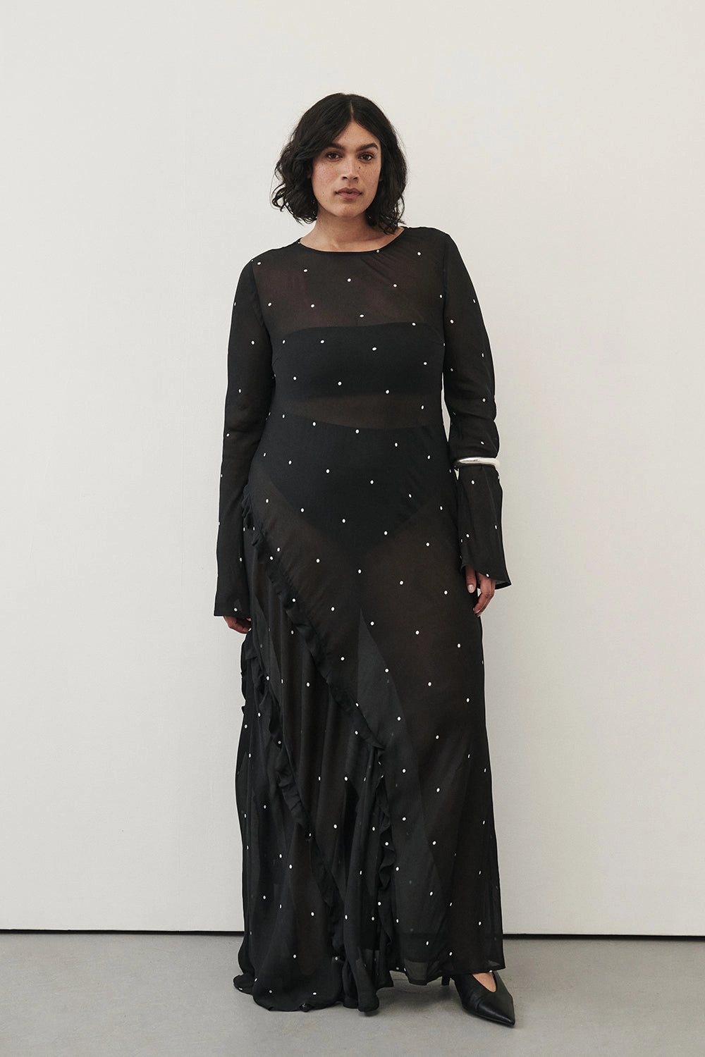 MELROSE BLACK SPOT LONG SLEEVE MAXI DRESS Office Tone