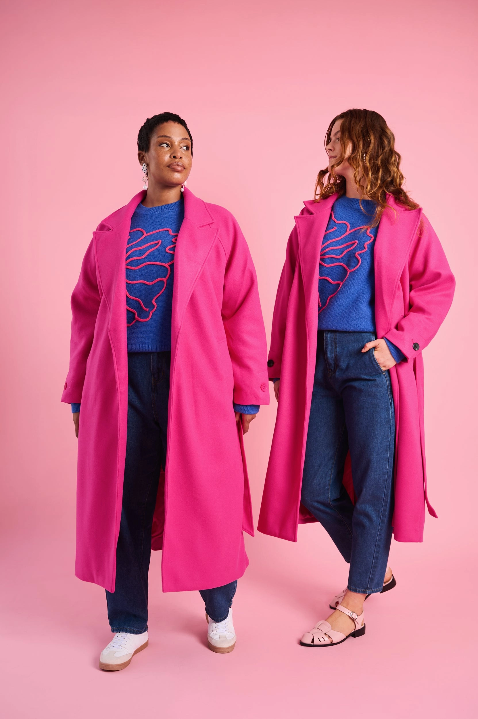 Breathable Lining Design Melton Coat in Hot Pink