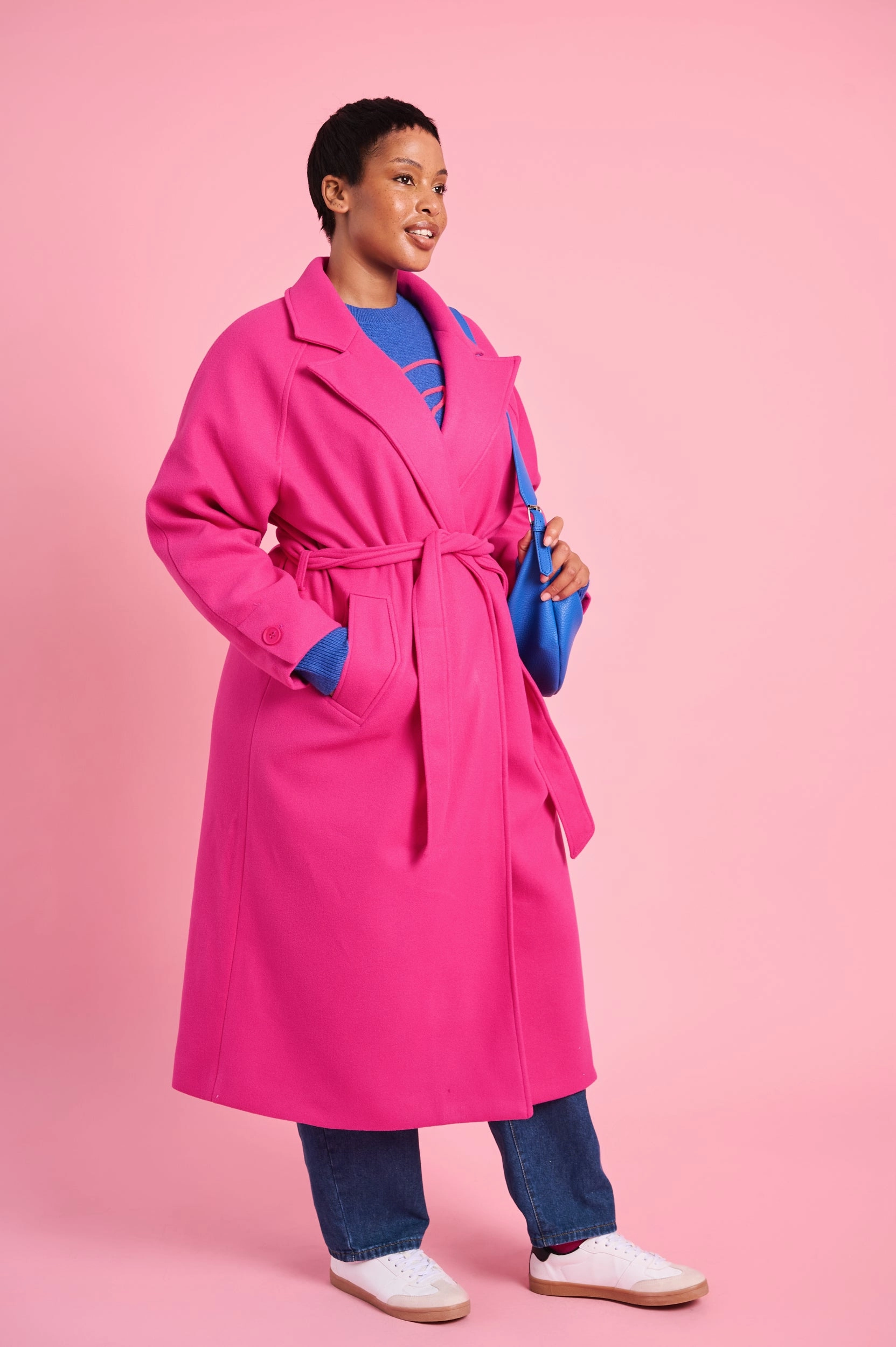 FleeceLined Melton Coat in Hot Pink