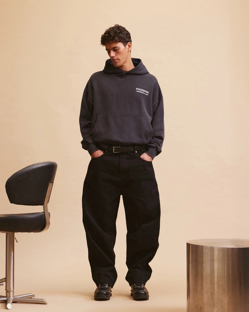 Adjustable drawstring Members Club Hoodie | Washed Black