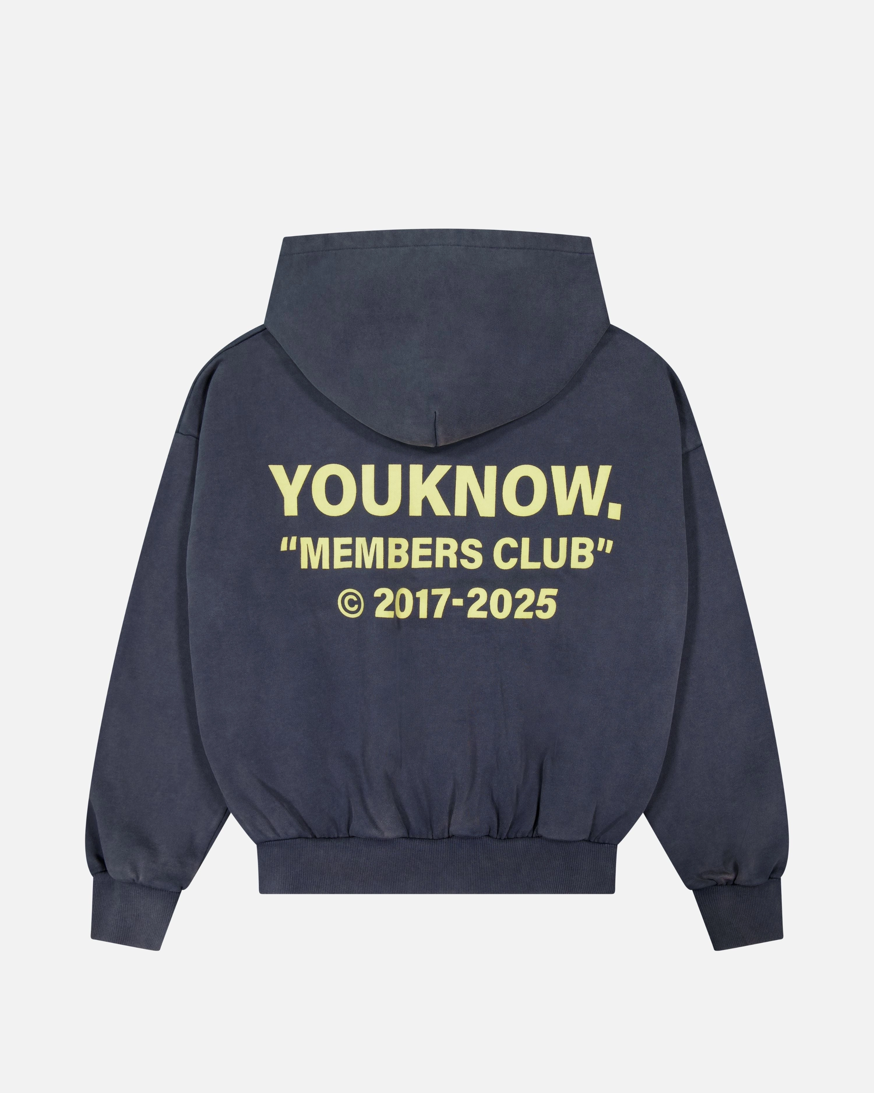 Members Club Hoodie | Washed Navy Asian style Removable Hood