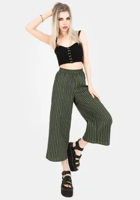 Memorantia Wide Leg Culottes - Green Sleek lines Organic Cotton